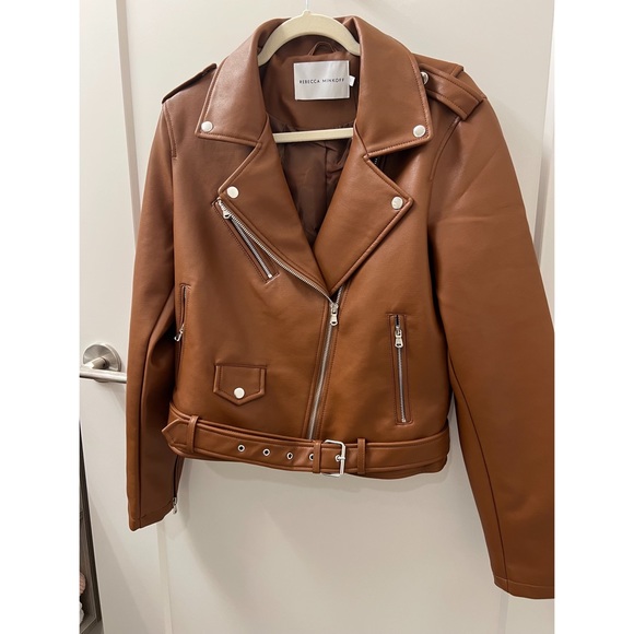 LAST CHANCE! NWT Brown Rebecca Minkoff Vegan Leather Jacket Size Large - Picture 2 of 6